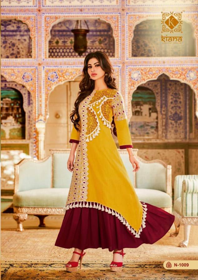Kiana Nazrana Special Designer Festive Wear Long Cotton Kurtis Collection
