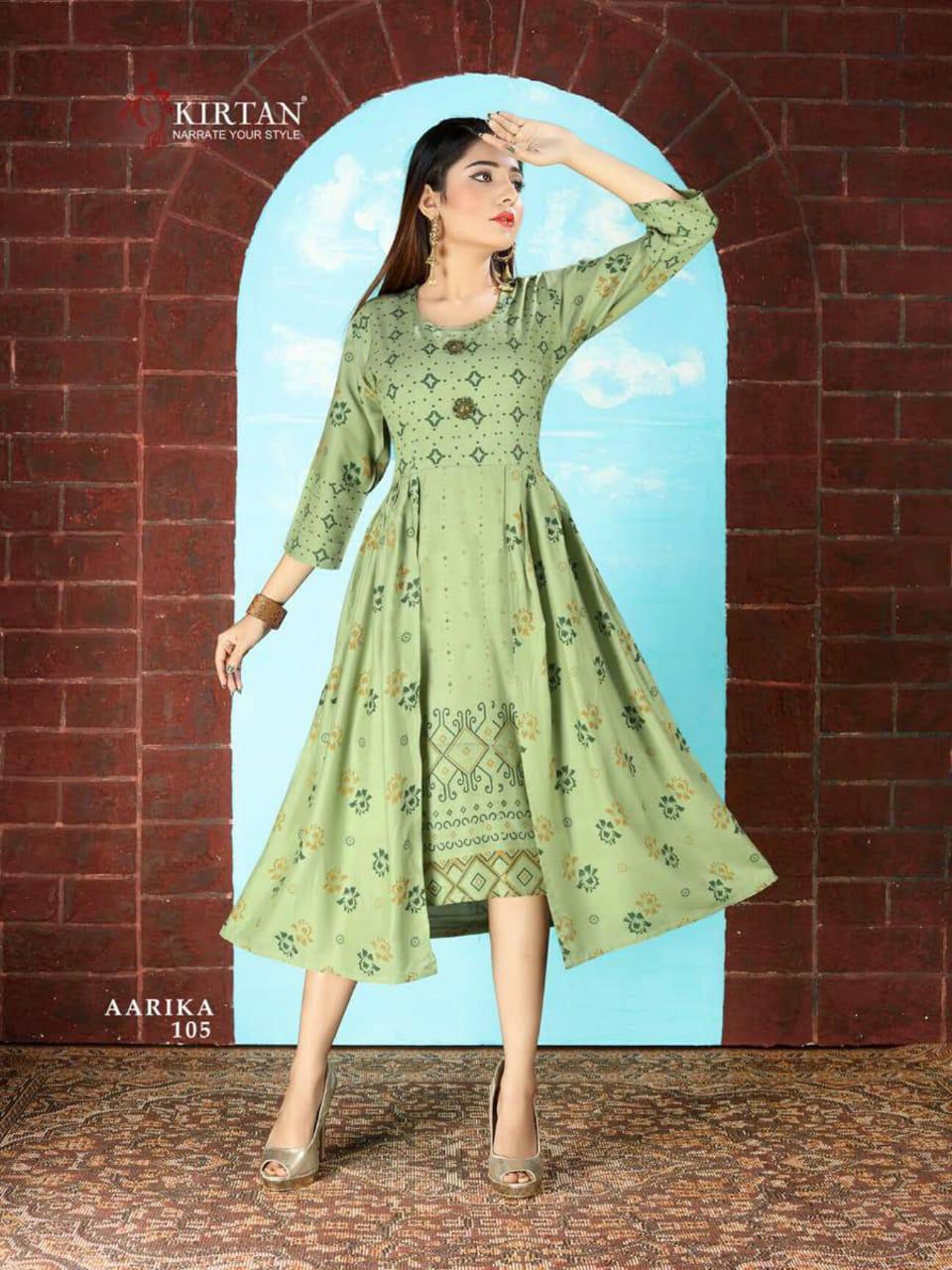 Kirtan Aarika Latest fancy Regular Wear Rayon Printed Designer Kurtis Collection