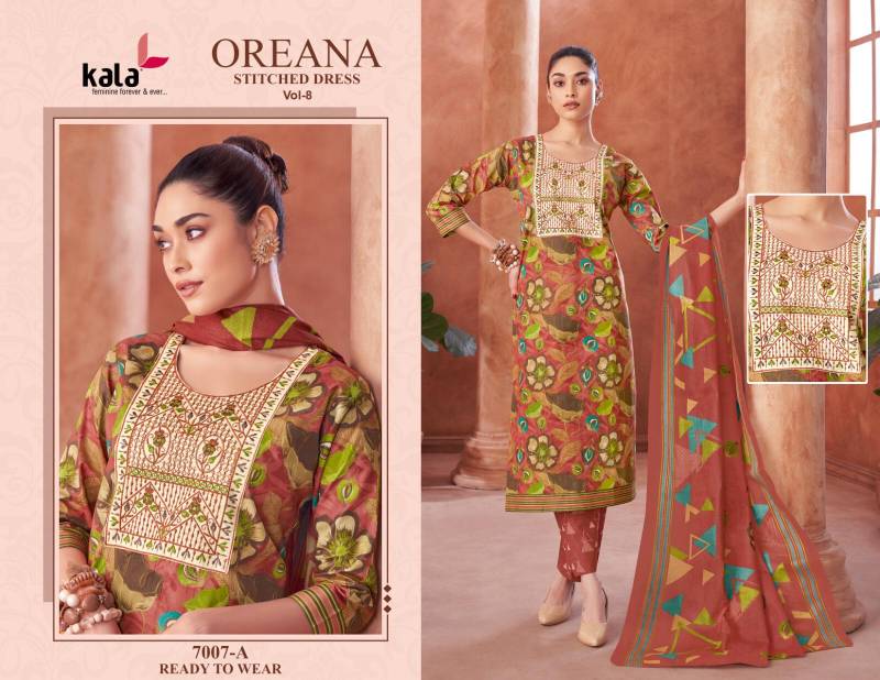 Oreana Vol 8 By Kala Printed Cotton Kurti With Bottom Dupatta Suppliers In India
