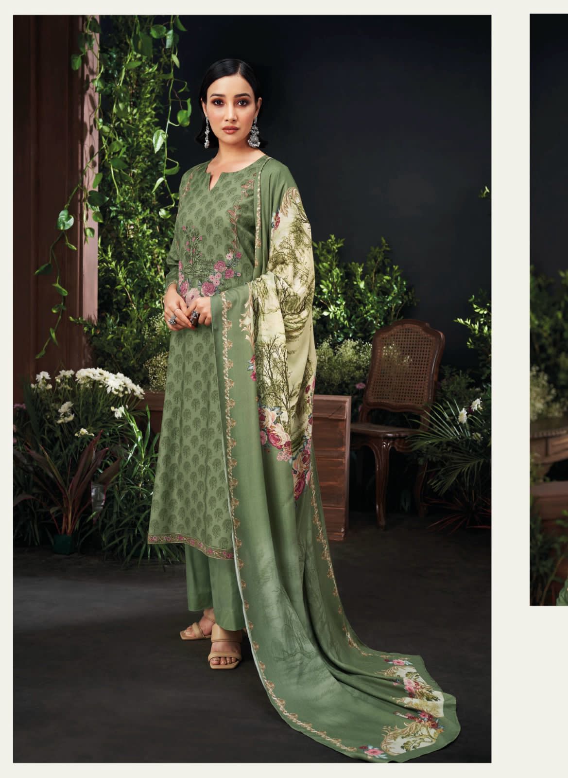 Lila By Ganga Printed Pashmina Dress Material Catalog