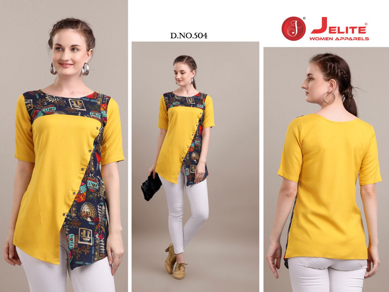Jelite Camellia Stylish Western Regular Wear Heavy slub rayon And Cotton crepe Ladies Top Collection