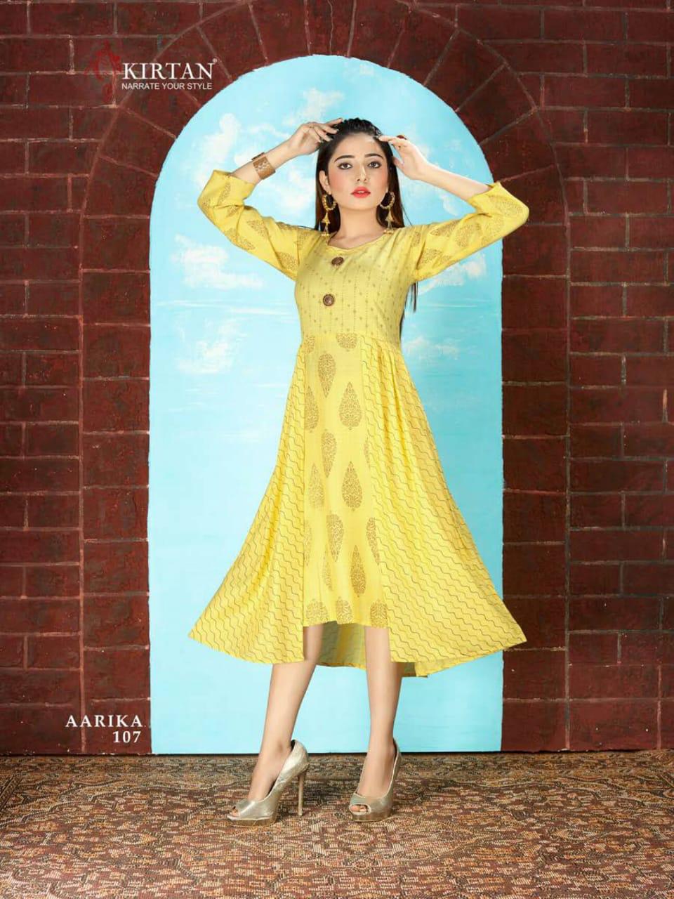 Kirtan Aarika Latest fancy Regular Wear Rayon Printed Designer Kurtis Collection