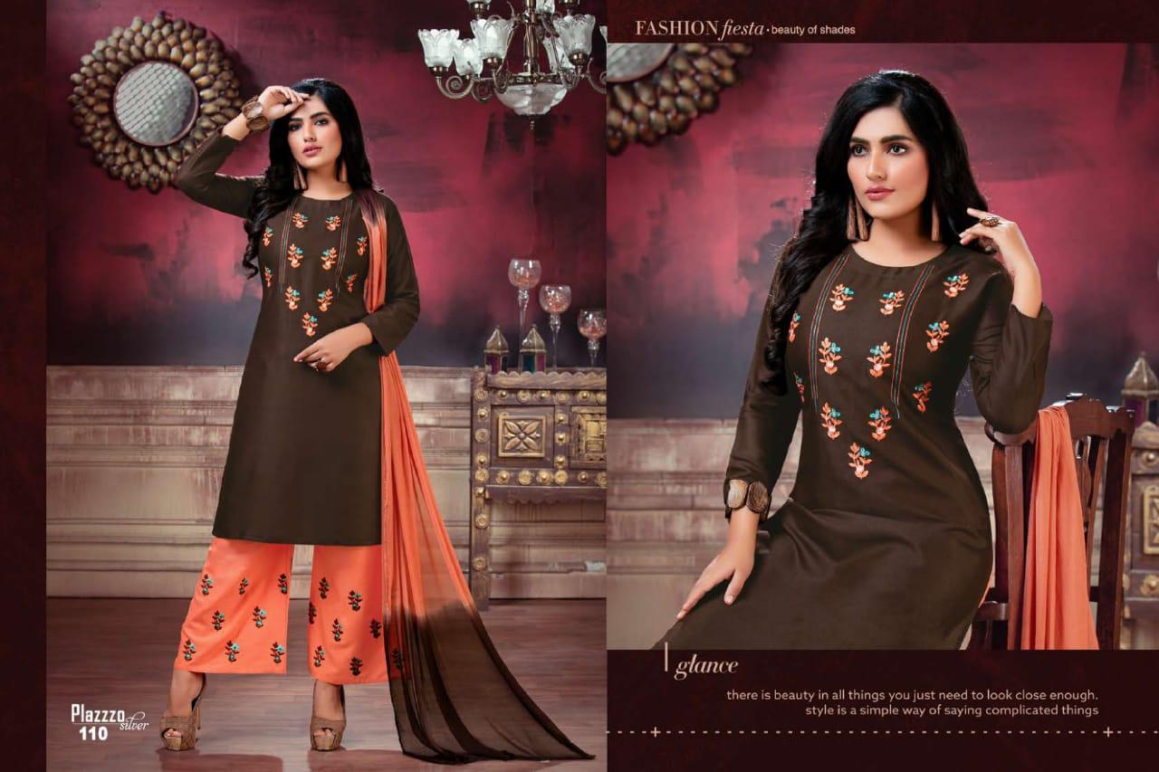 Plazzo Silver Daily Wear Latest Heavy Rayon With embroidery work Plazzo Suit  Collection 