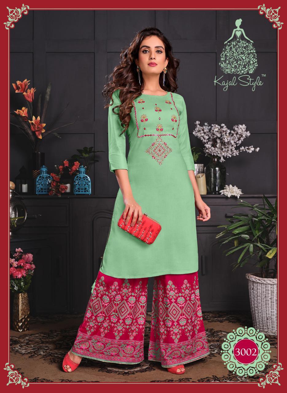 KAJAL STYLE FASHION GALAXY  Vol.3 LATEST RAYON PRINTED FANCY EMBROIDERY WORK PARTY WEAR KURTI WITH PLAZO & SHARARA COLLECTION