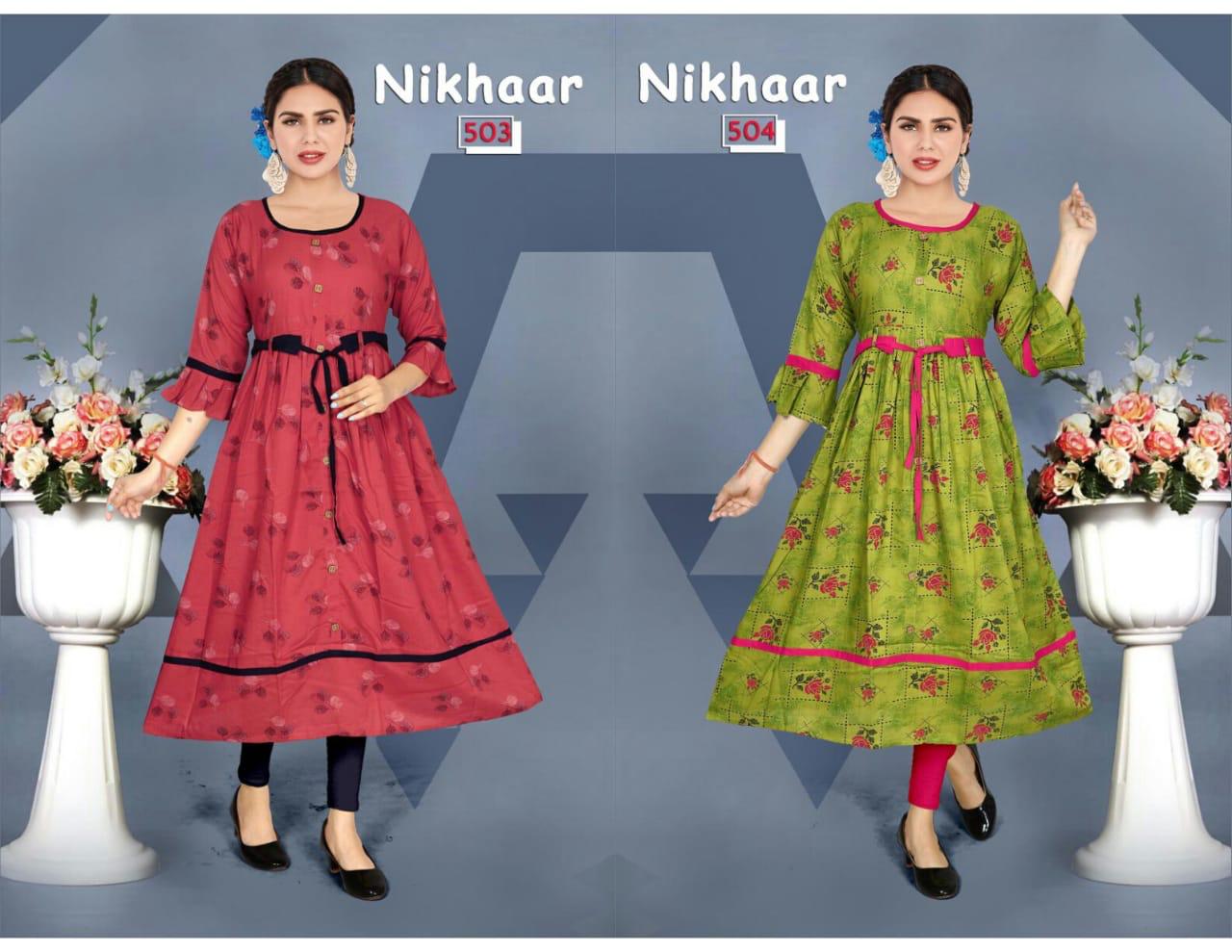 Nikhaar 5 Latest Designer Fancy Ethnic Wear Pure Rayon Printed Anarkali Kurtis Collection
