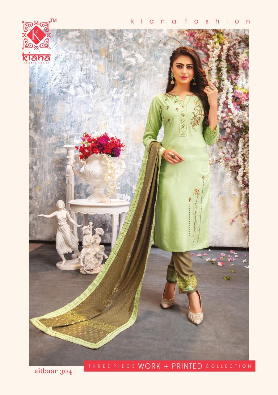 KIANA AITBAAR VOL-3 Latest Designer Fancy Festive Wear Rayon Top With Embroidery Work And Gold Print Readymade Salwar Suit Collection