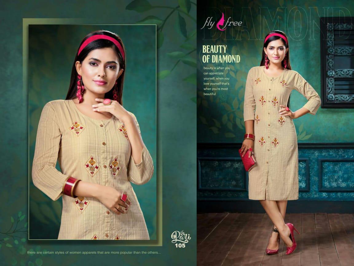 Fly Free Pari Designer Daily Ethnic Wear Embroidery Work Kurtis Collection