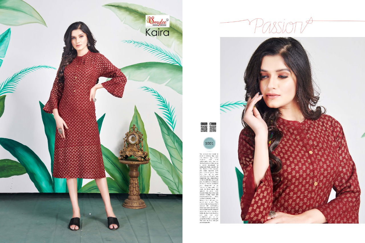 Smylee Kaira Latest Casual Wear Heavy print rayon Designer Kurtis Collection