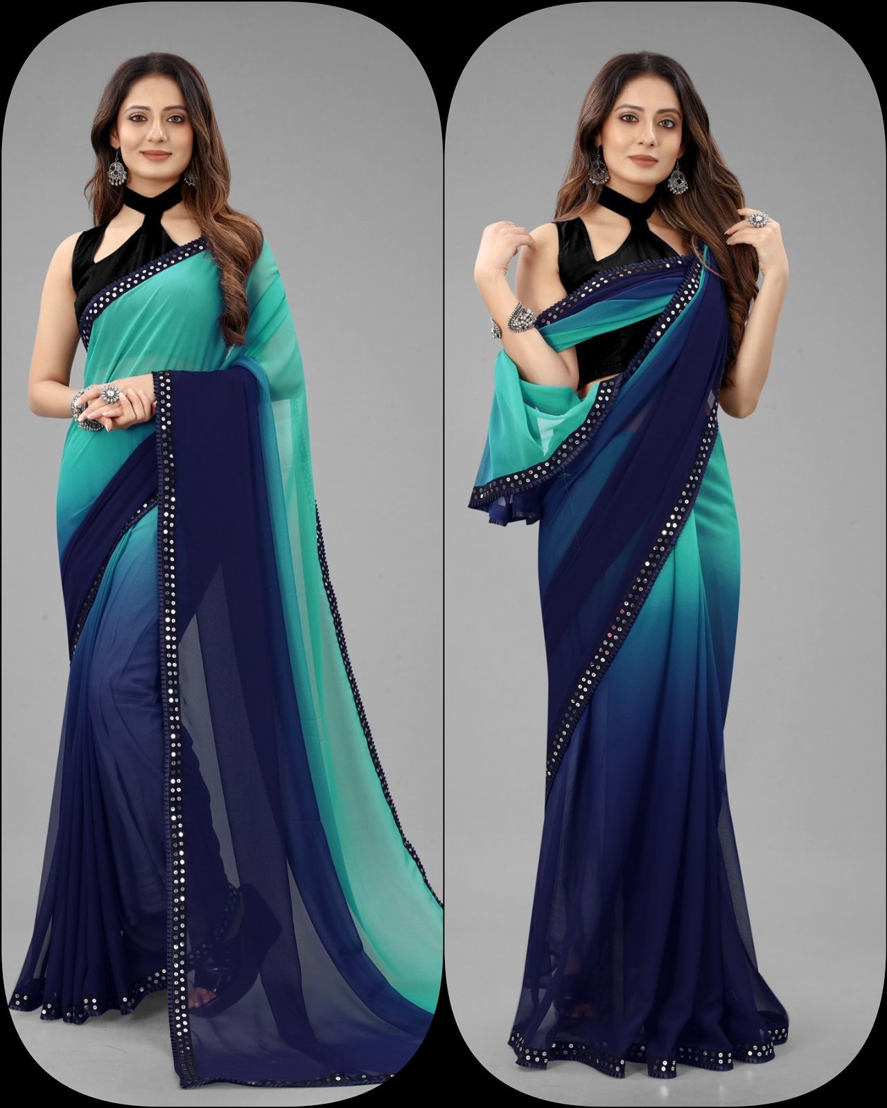 Aab Georgette Two Shaded Sequence Wholesale Saree in India