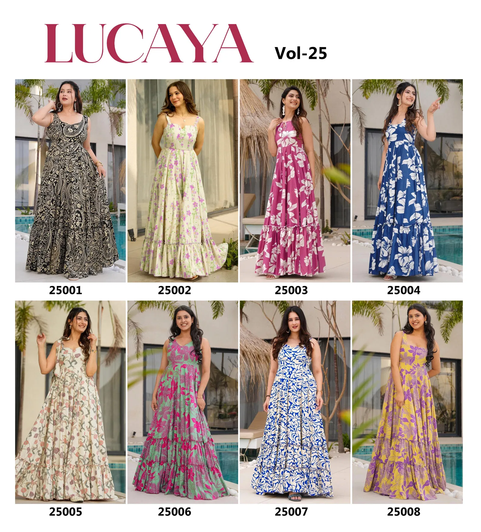 Lucaya Vol 25 By Lucaya Heavy Rayon Printed Flair Fancy Gown Exporters In India