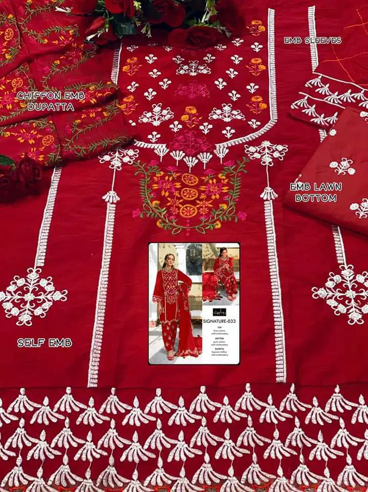 Rawayat Signature 033 Fancy Designer Casual Wear Pure Cotton With Embroidery Work Pakistani Salwar Suits
