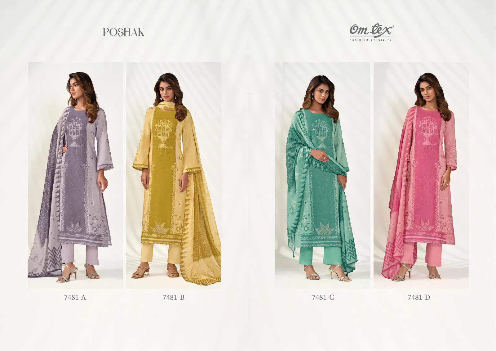 Poshak By Omtex Linen Printed Embroidery Dress Material Exporters In India