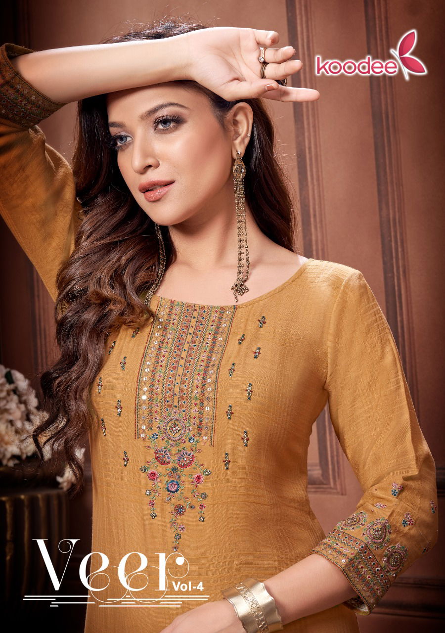 Koodee Veer 4 Fancy Party Wear Viscose Embroidery Khatli Work Designer Kurti Collection