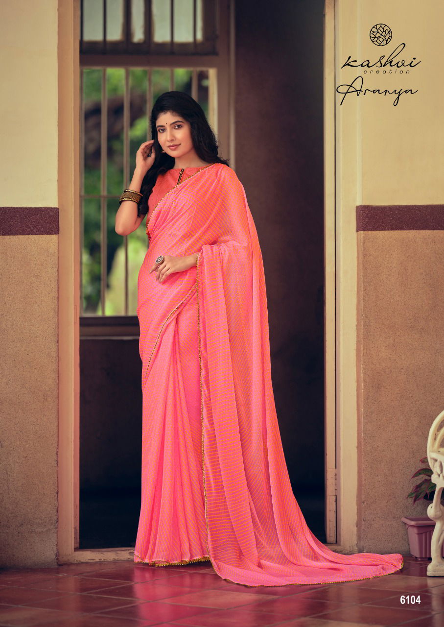 Kashvi Aranya Silk Chiffon With Goti Lace Printed Designer Saree Collection
