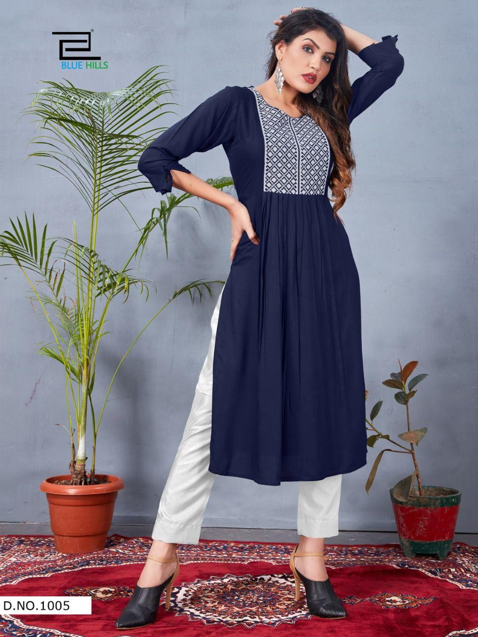 Blue Hills Good News 10 Designer Rayon Long Fancy Kurtis Collection
