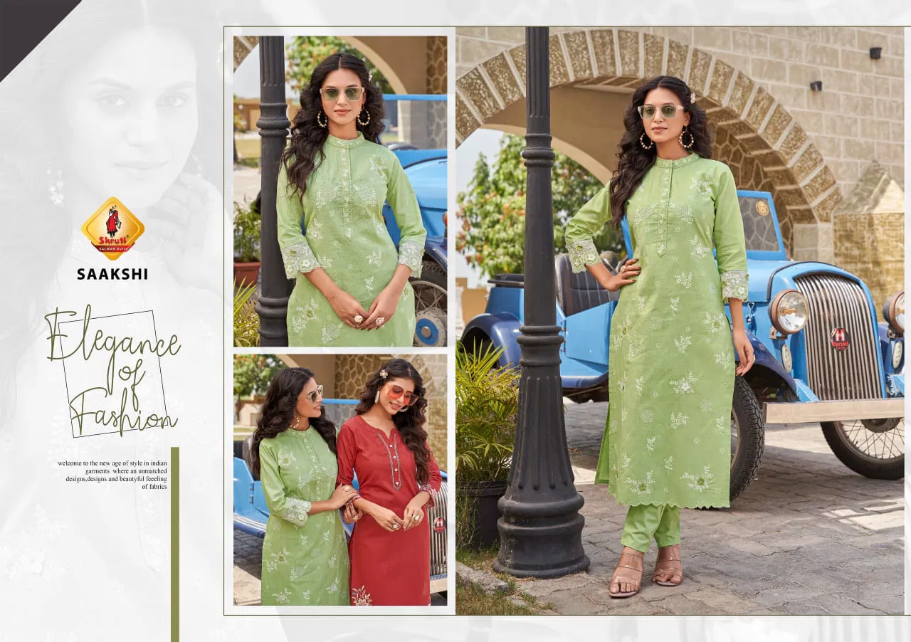 Paheli Vol 11 By Shruti Cotton Linen Embroidery Kurti With Bottom Exporters In India