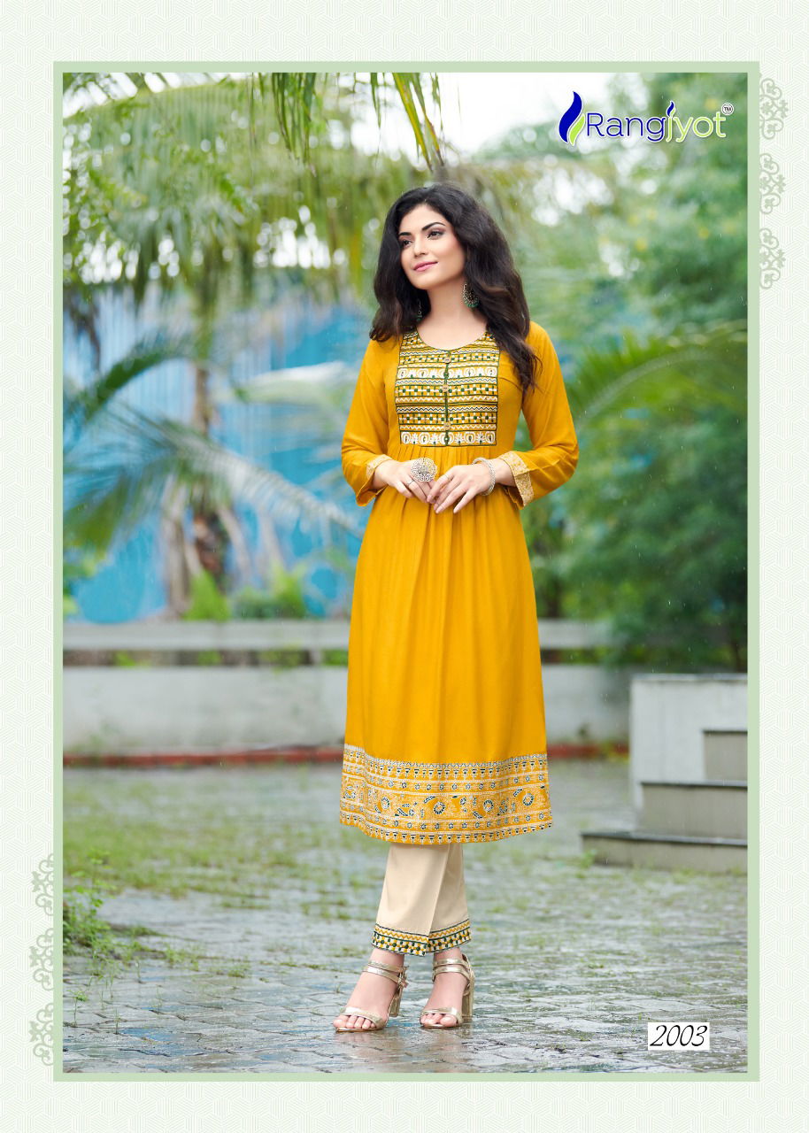 Rangjyot Maria 1 Ethnic Wear Rayon Designer Latest Kurti With Bottom Collection

