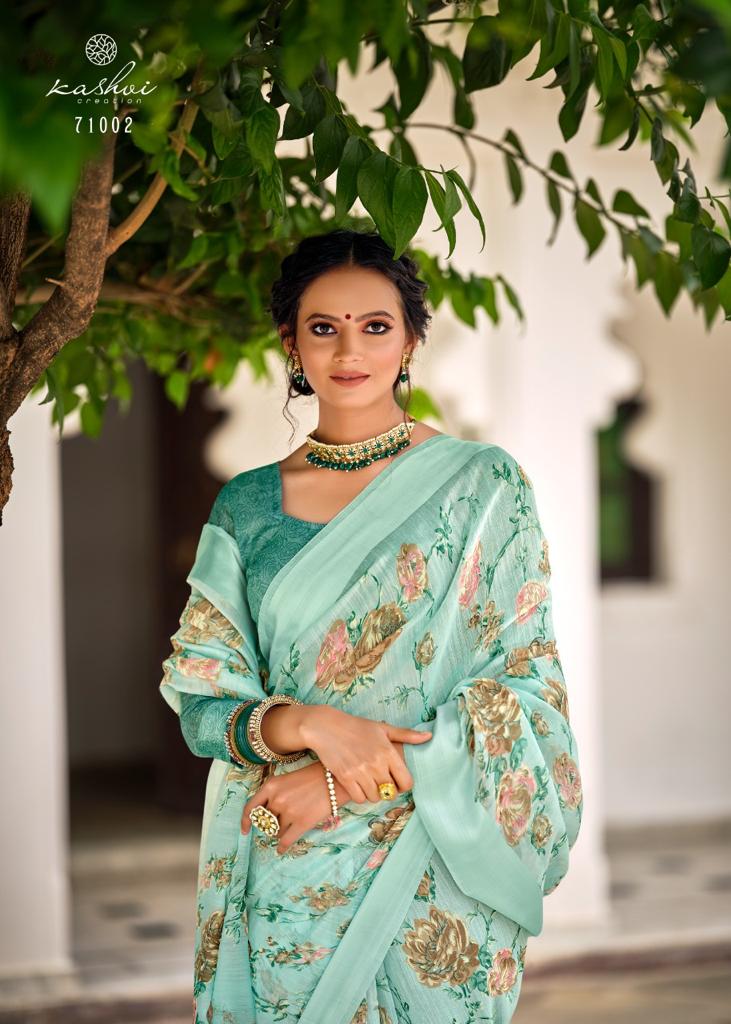 Kashvi Flora Sonakshi Satin Patta Fancy Ethnic Wear Chiffon Printed Saree Collection
