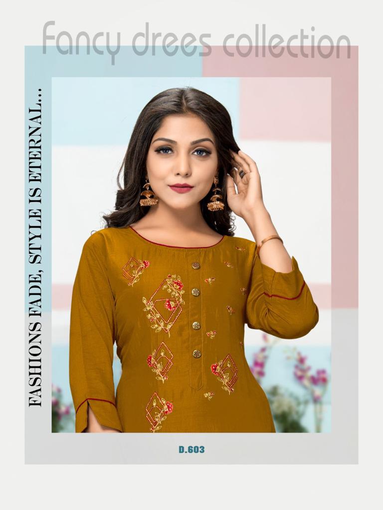 C9 Zenith Latest Festive wear Heavy Finest Quality Of Chinon Silk  Embroidery Kurti With Cotton Bottom Collection
