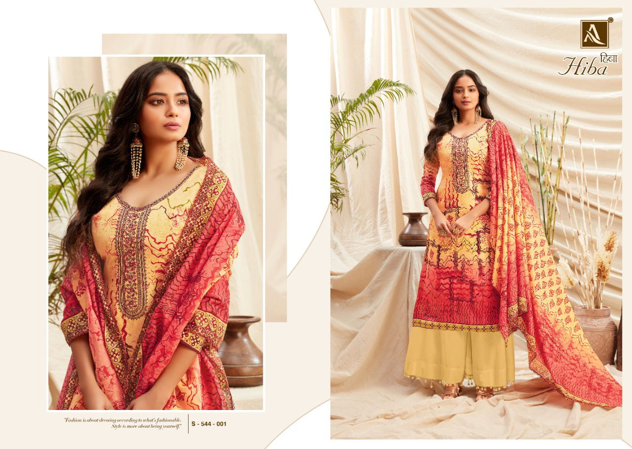 Alok Hiba Fancy Casual Wear Pure Jam Digital Style Print with Fancy Thread Embroidery and Swarovski Diamond Work Designer Dress Material
