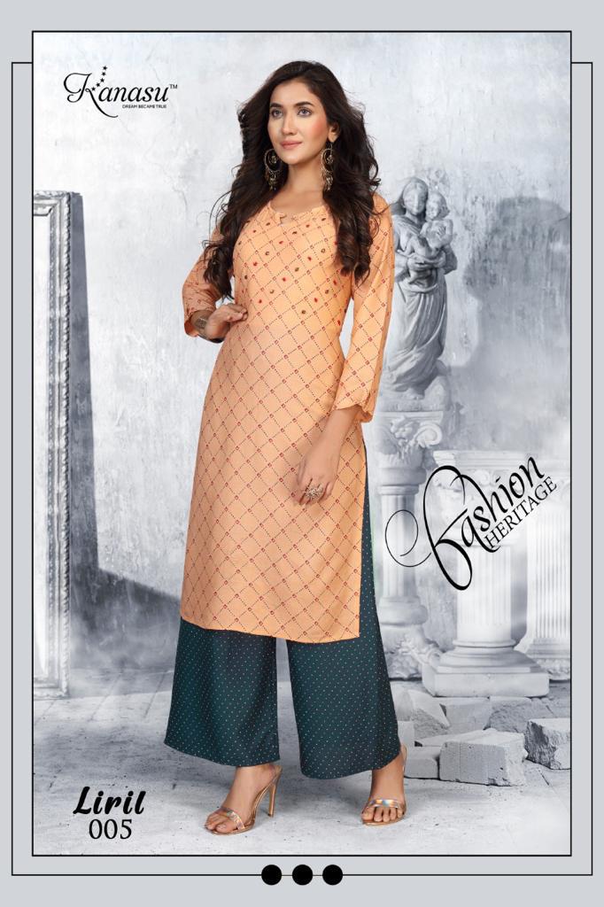 Kanasu Liril Fancy Ethnic Wear Rayon Printed Kurtis With Palzzo Collection
