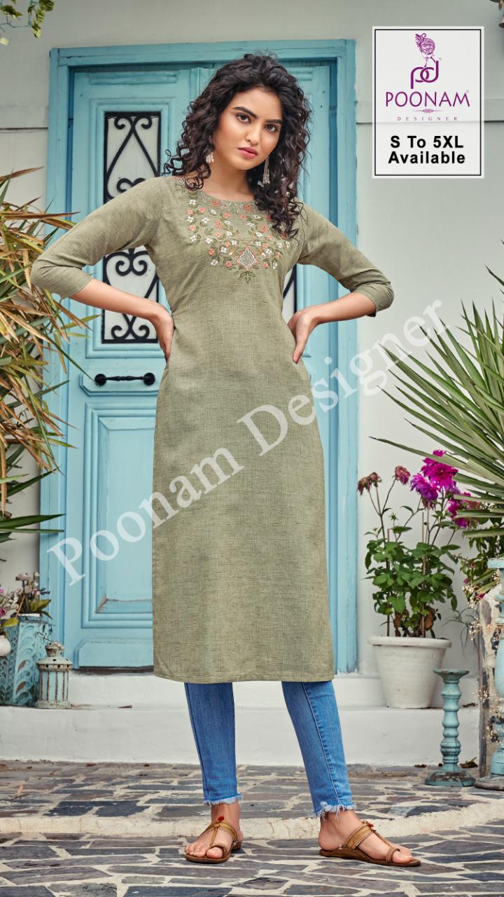Poonam Bijiliji 2 Pure Cotton Ethnic Wear Embroidery Work Kurti Collection
