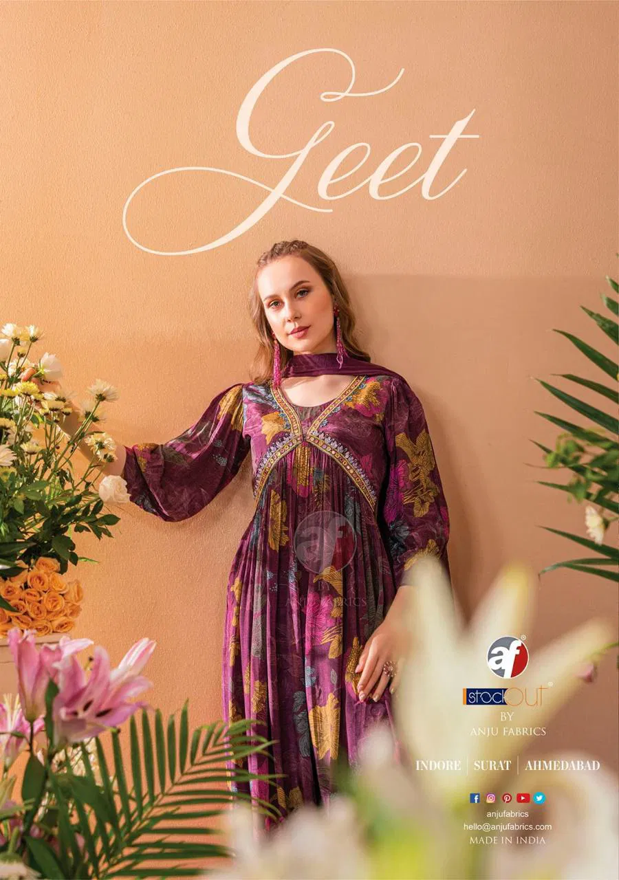 Geet By Anju Fabric Afghani Alia Cut Kurti Bottom With Dupatta
