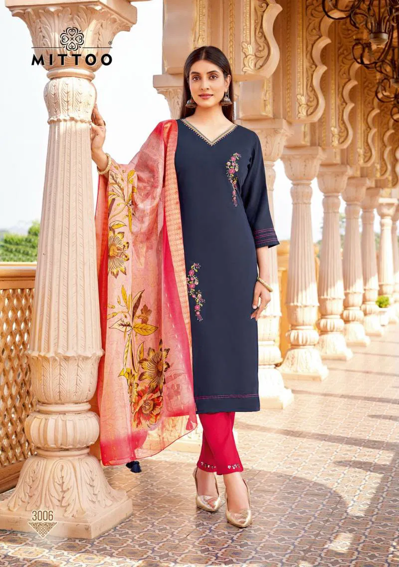 Aayushi By Mittoo Viscose Silk Kurti With Bottom Dupatta Wholesale Online