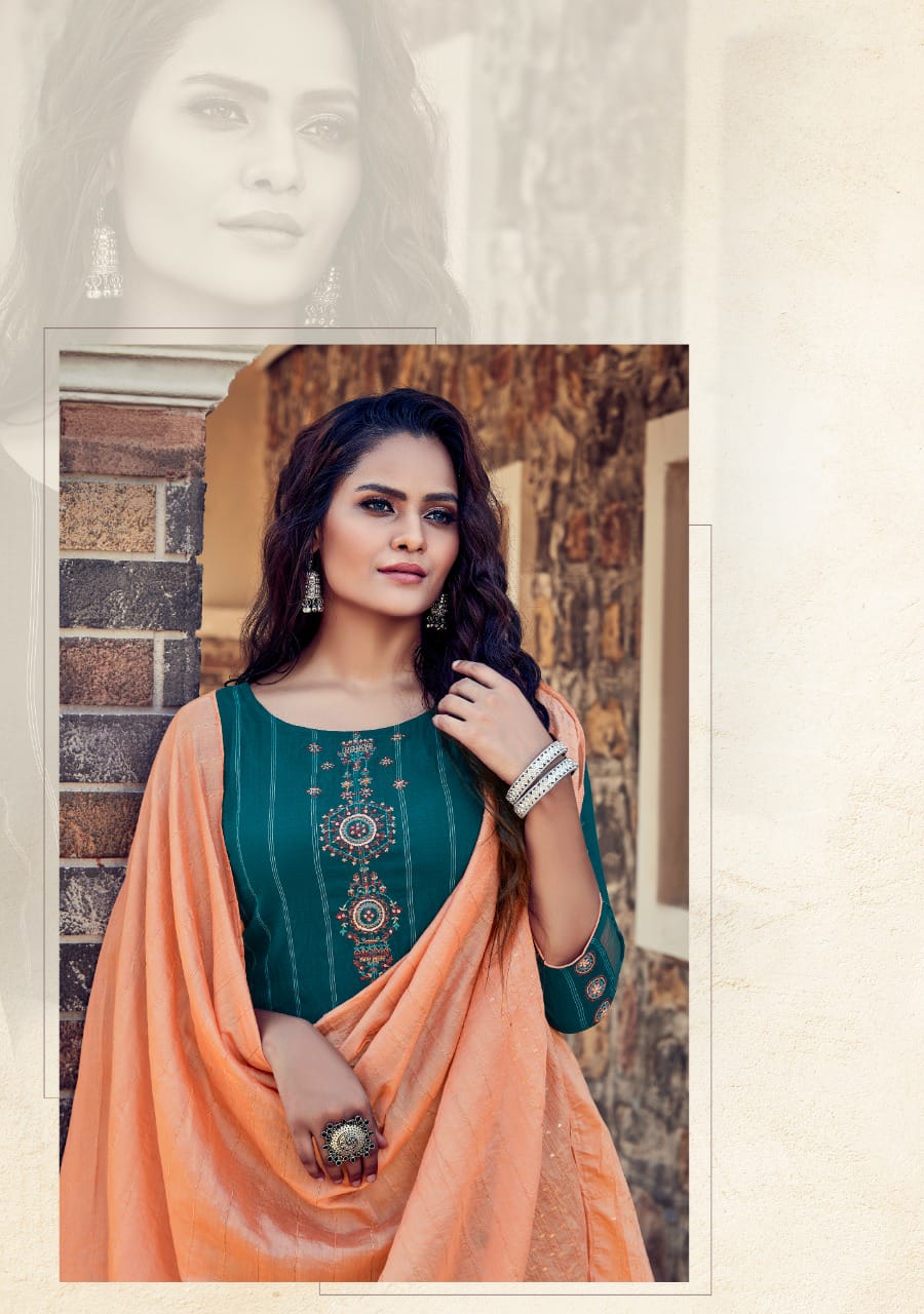 Koodee Saheli 11 Fancy Festive Wear Pure Nylon Viscose With Stripe Embroidered Ready Made Collection
