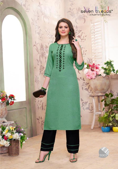 Seven Threads B. Dots Latest Collection Of Heavy Embroidered Rayon Kurtis With Bottom 