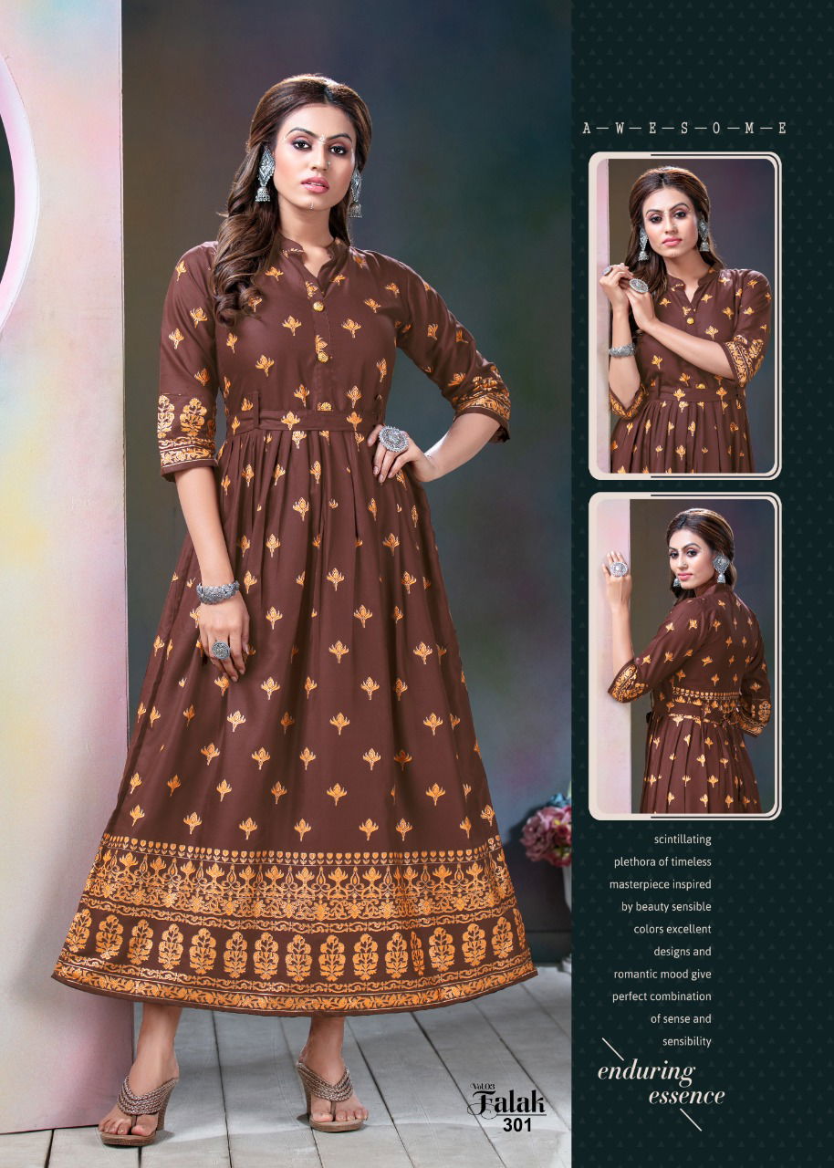 Falak Vol 3 Latest Designer Heavy Festive Wear Long Gown Style Rayon Kurti Collection