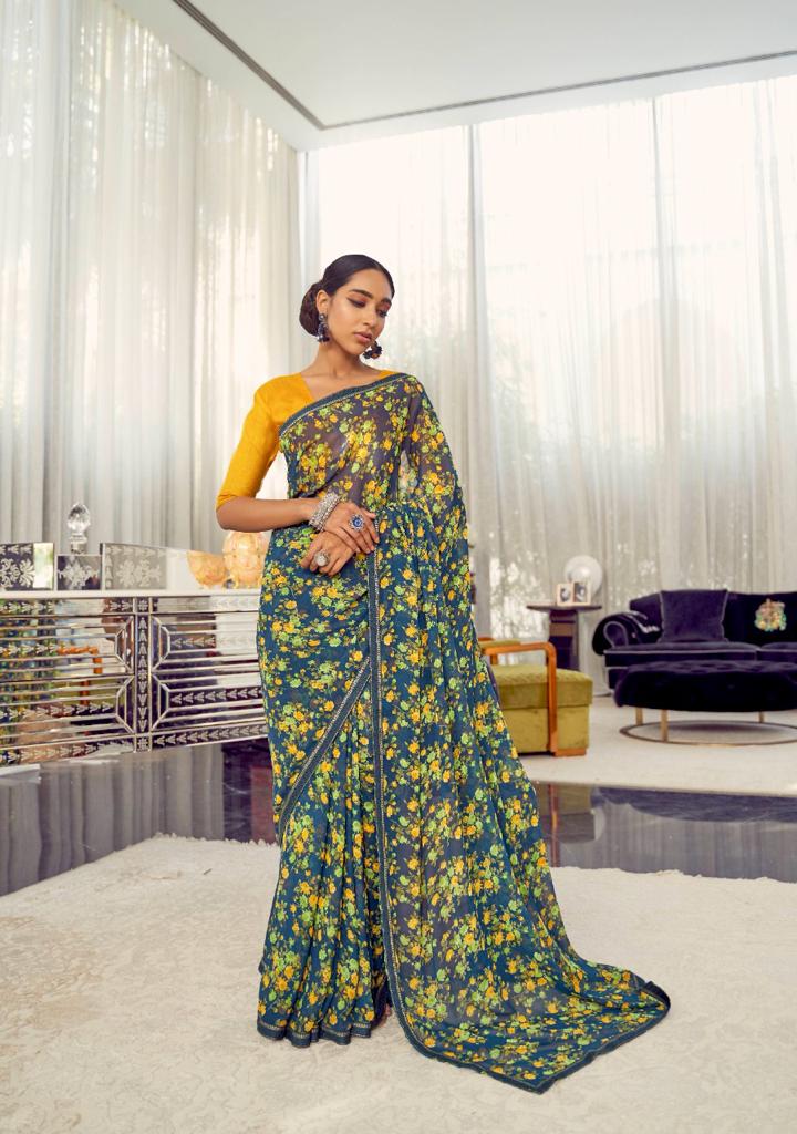 Kashvi Arth Silk Latest fancy regular Casual Wear Printed Georgette With Border Saree Collection
