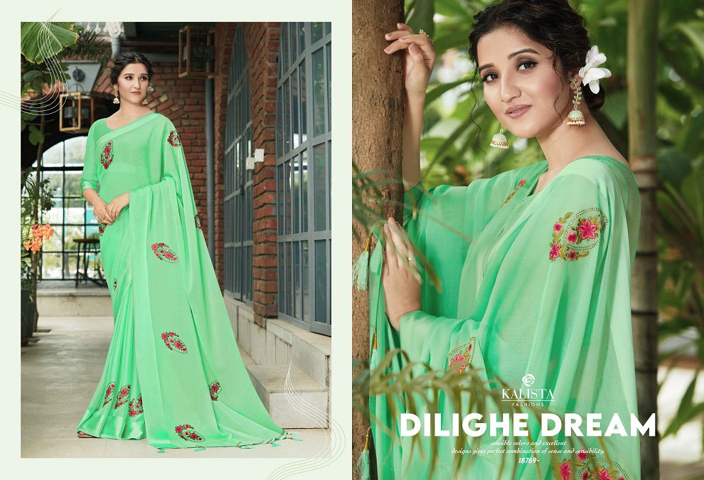 Kalista Kashmiraa Exclusive Festive Wear Designer Chinon Pata Fancy Saree Collection
