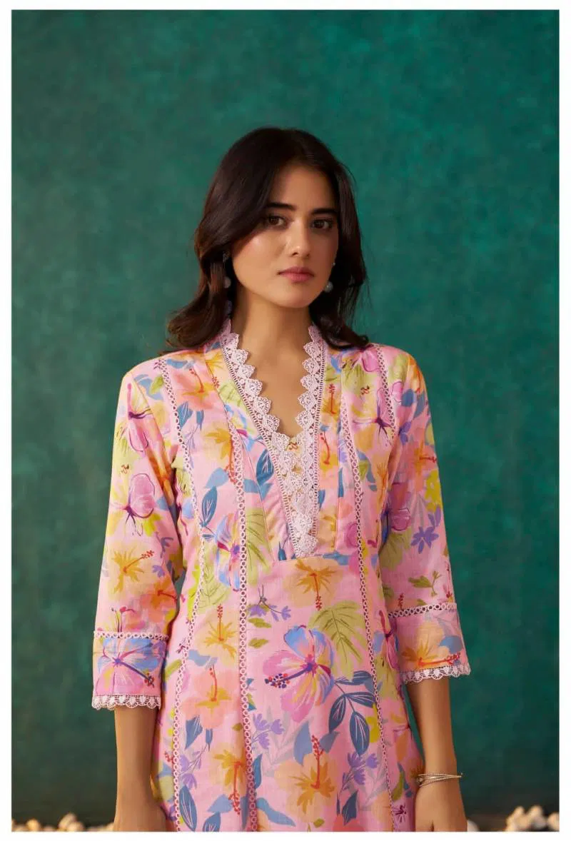 Tanyaa P 294 Linen Cotton Anarkali Kurti With Bottom Dupatta Exporters In India