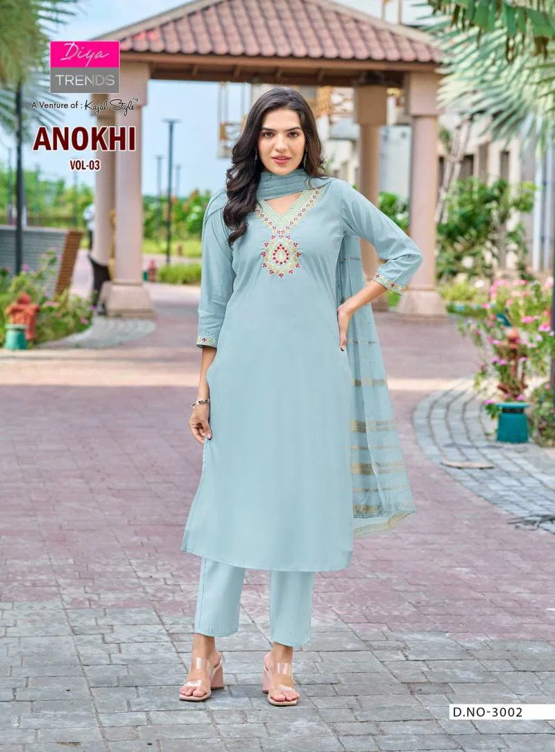 Diya By Anokhi Vol 3 trends Roman Silk Kurti Bottom With Dupatta Wholesale Clothing Suppliers In India