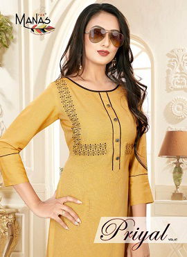 Manas Priyal Vol 7 Latest Designer Casual Wear Kurtis Collection With Embroidery Work 
