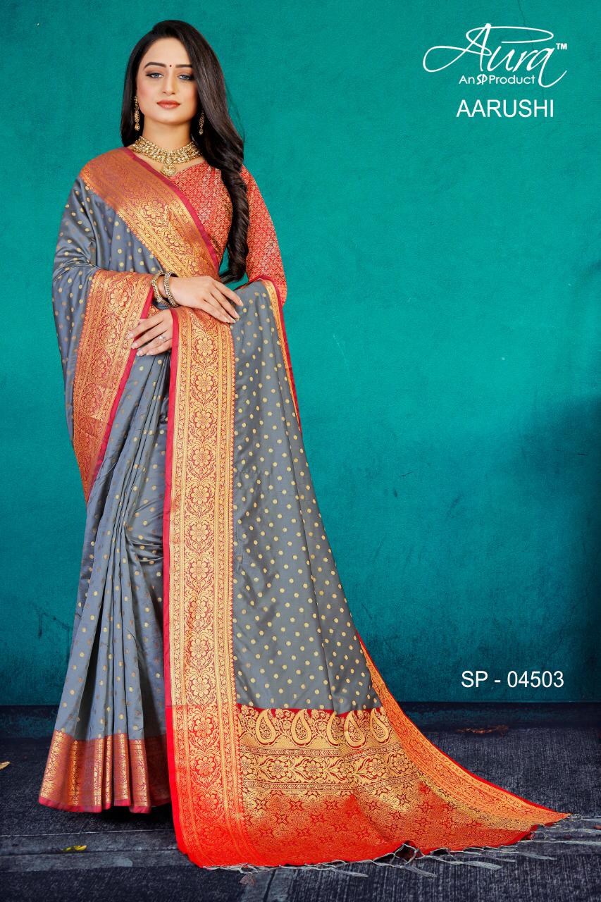 Aura Aarushi Kanjivaram Pattu Silk Designer Party wear Saree Collection at Wholesale Price