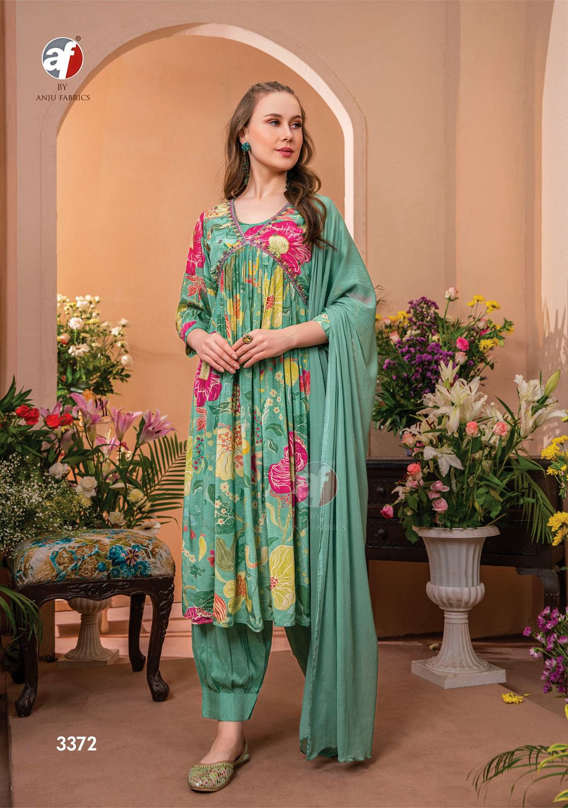Geet By Anju Fabric Afghani Alia Cut Kurti Bottom With Dupatta
