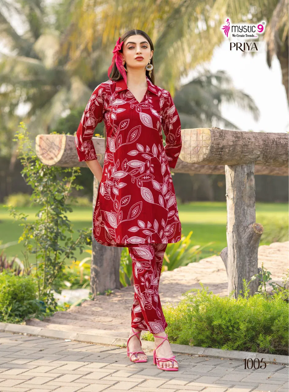 Priya Vol 1 by Mystic 9 Vertican Dobby Printed Co Ord Set Wholesale Online