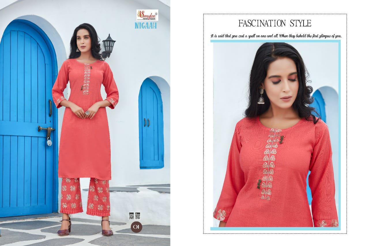 Smylee Nigaah Bombay Slub Embroidered Designer Kutri With Bottom Latest Collection
