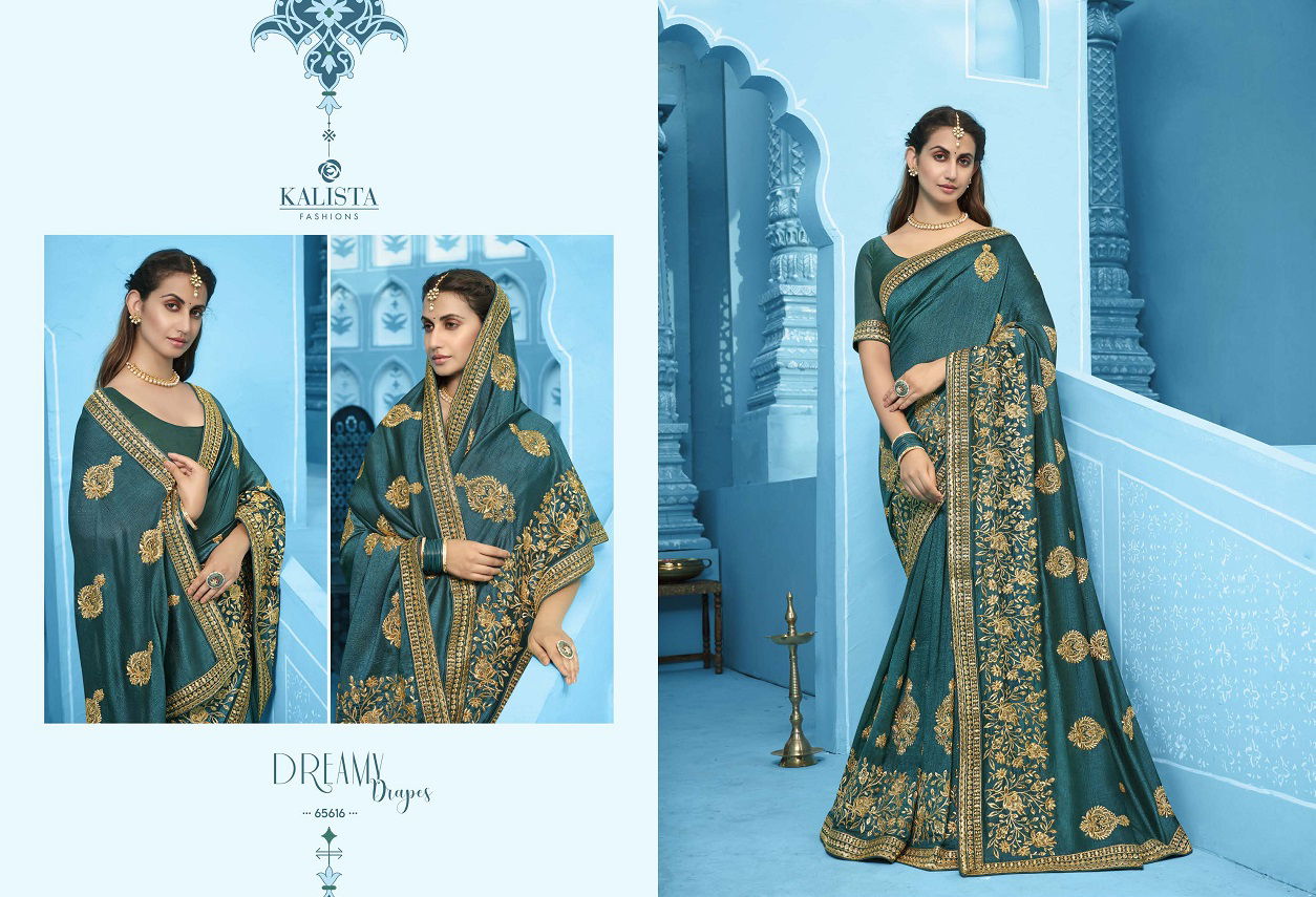 Kalista Simran Latest Fancy Designer Festive Wear Heavy Embroidery Worked Vichitra Silk Sarees Collection
