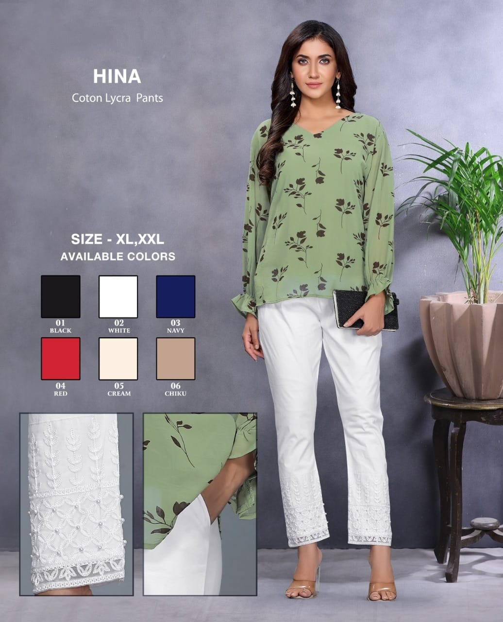 Kavyansika Hina Cotton Lycra Designer Stylish Casual Wear Pant Collection
