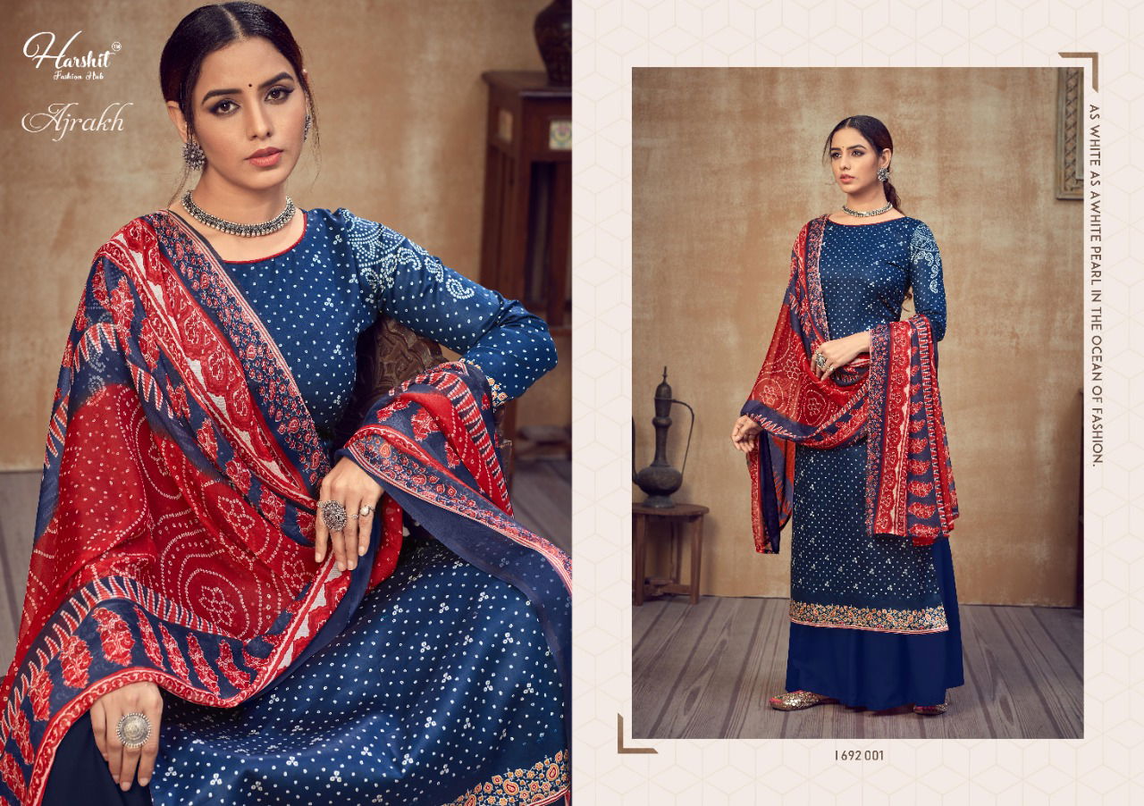 Harshit Ajrakh Latest Casual Wear Pure jam Digital Printed Bandhani Designer Dress Material Collection
