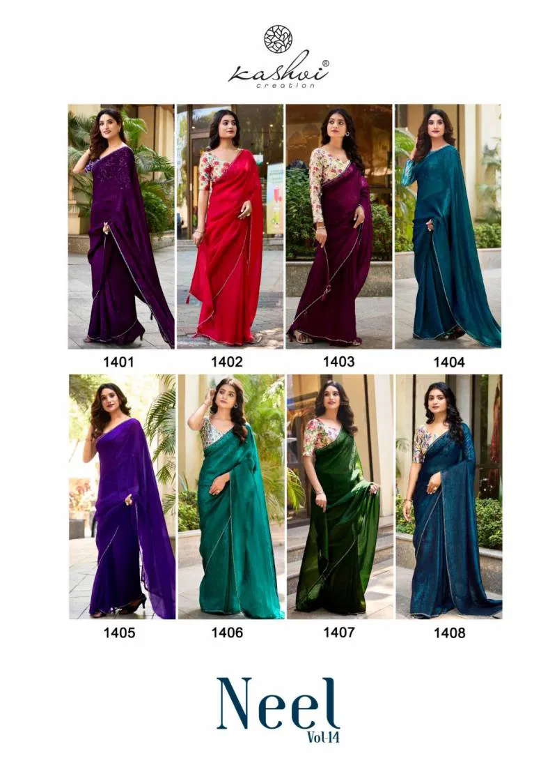 Neel Vol 14 By Kashvi Mono Satin With Swarovski Work Saree Wholesale Market In Surat