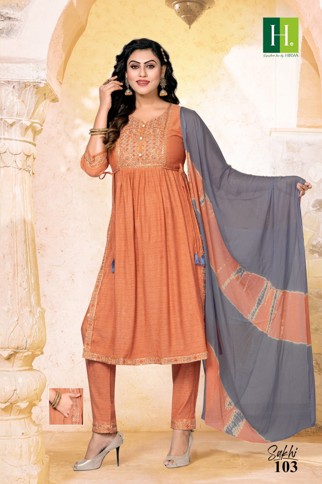 Sakhi By Hirwa Rayon Naira Cut Kurti With Bottom Dupatta Catalog