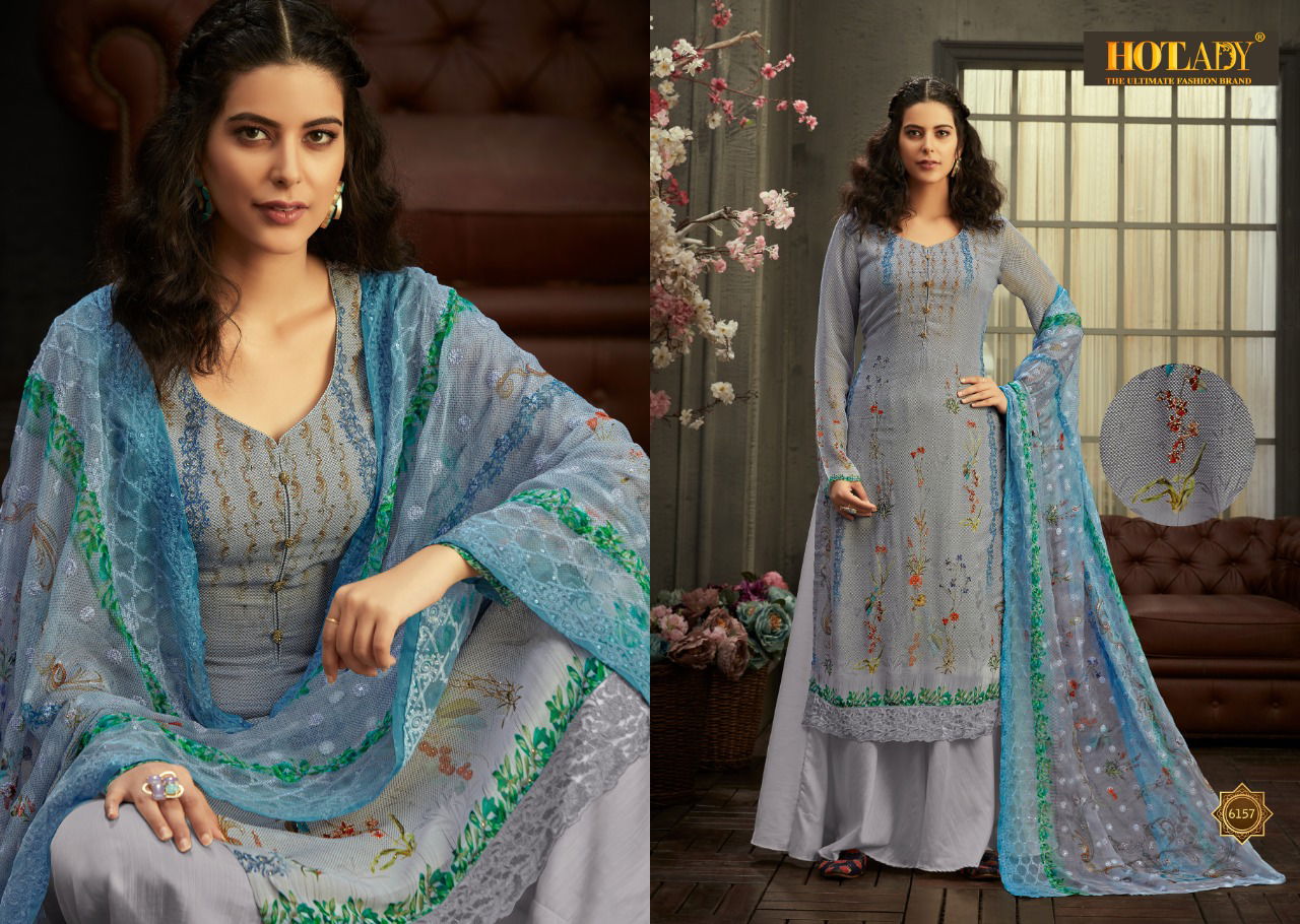 Hotlady Samisha 6151 Series Latest Heavy Embroidered Digital Printed With Silver Jari And Swariski Hand Work Designer Salwar Suits  Collection 