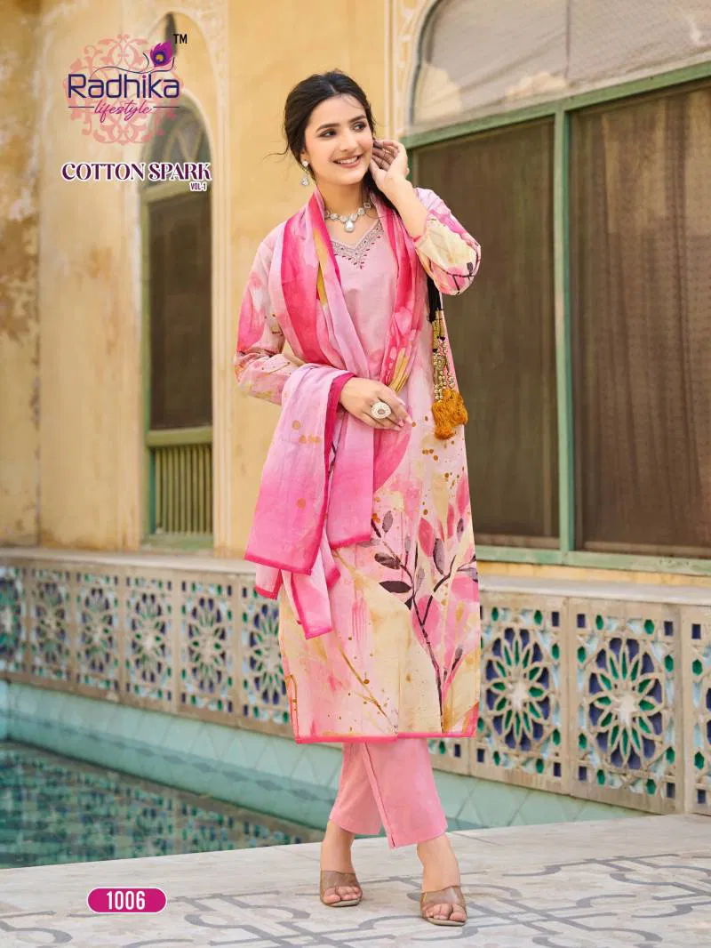 Cotton Spark Vol 1 By Radhika Cotton Printed Kurti Bottom With Dupatta Wholesale Clothing Distributors In India