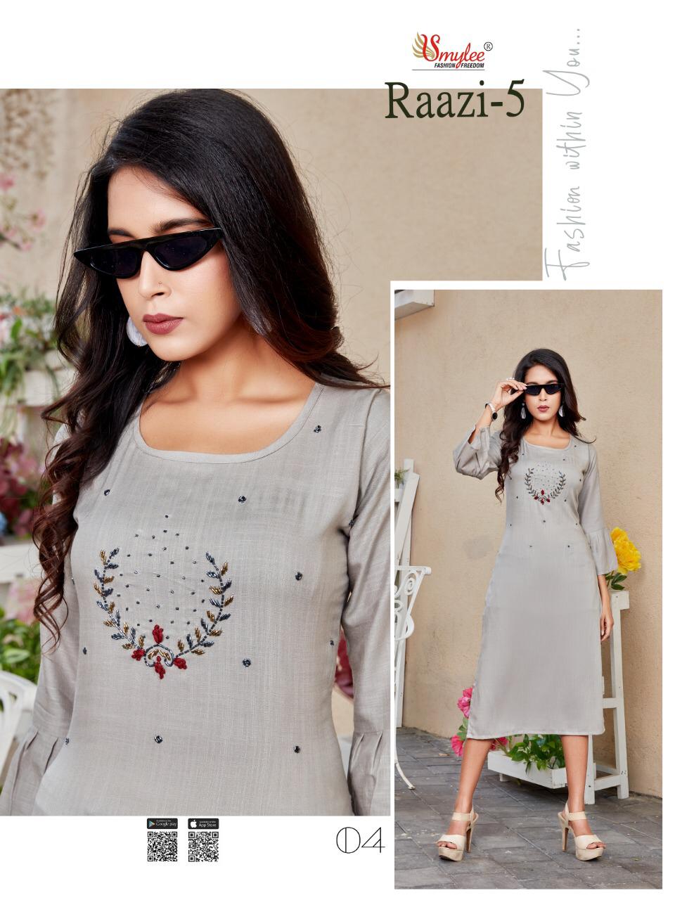 Smylee Raazi 5 Latest Designer Fancy Casual Wear Heavy Slub Rayon Kurti Collection

