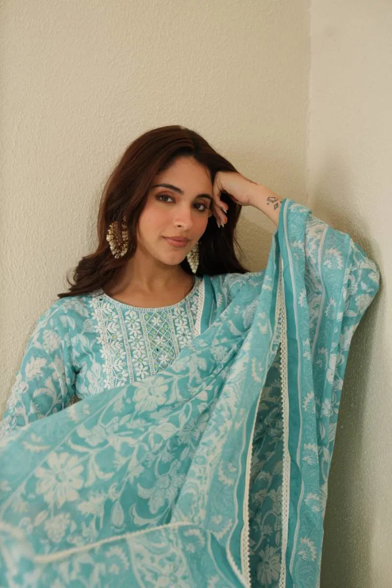 Tanyaa P 123 Cotton With Lakhnavi Work Kurti Bottom With Dupatta Bulk Orders In India