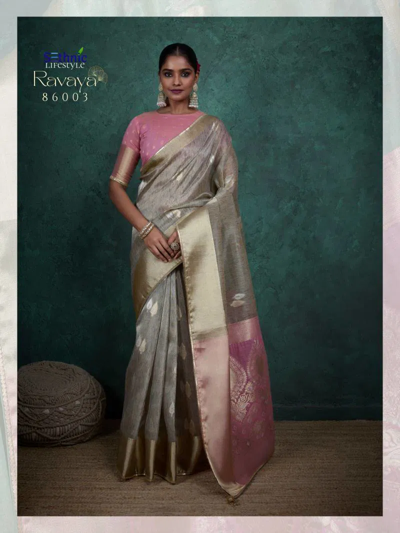 Ravaya By Sethnic Linen Blend Sequins Woven Pallu Saree Exporters In India